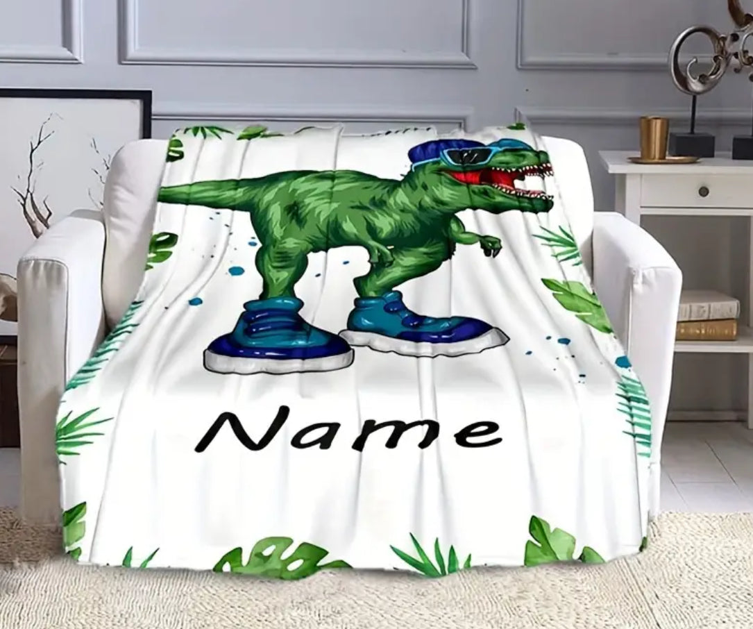 Customizable Dinosaur 🦖 Flannel Blanket, Soft & Warm, Machine Washable, Email or Text Us with Custom Name 262-622-8878