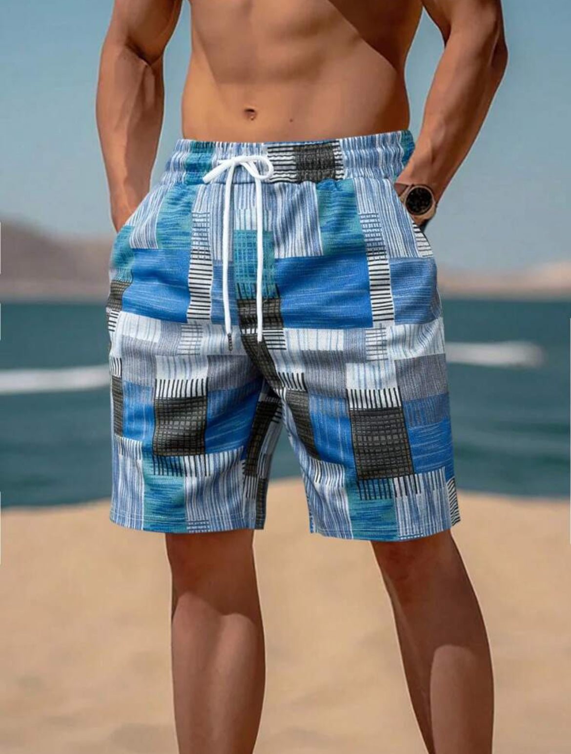 Men’s Geometric Drawstring Waist Bermuda Shorts