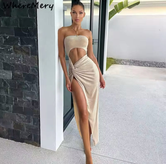 “Genesis” Fashion 2025, Sexy Slit, Bodycon, Hollow Out, Elegant Long Dresses