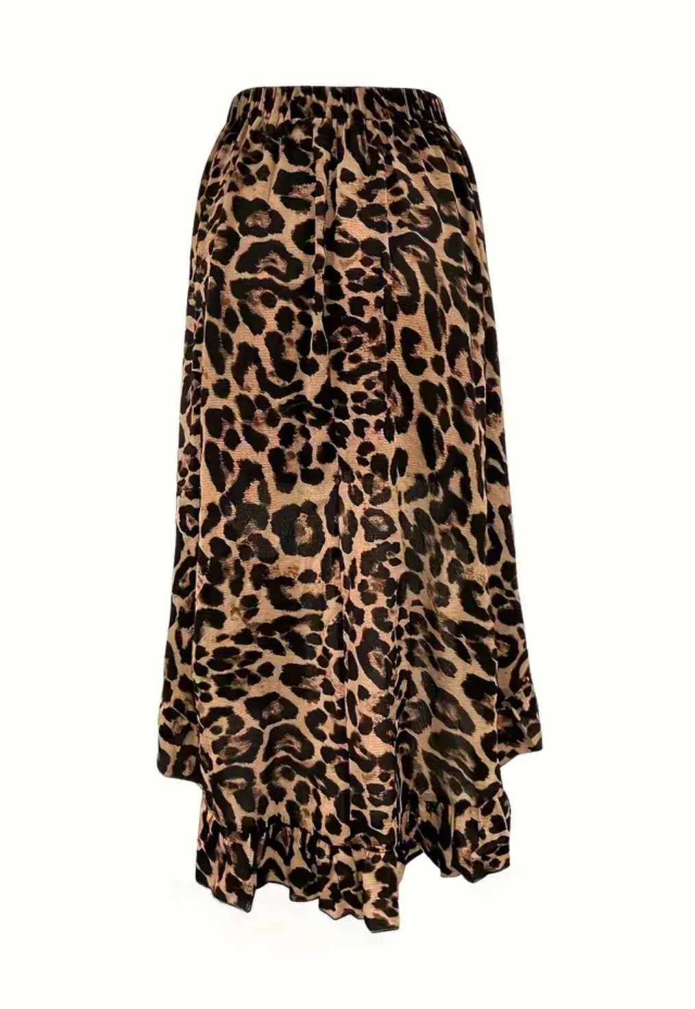 “Elegant Leopard” Two-piece Set, Off Shoulder Short Sleeve Top & Dipped Hem Skirts