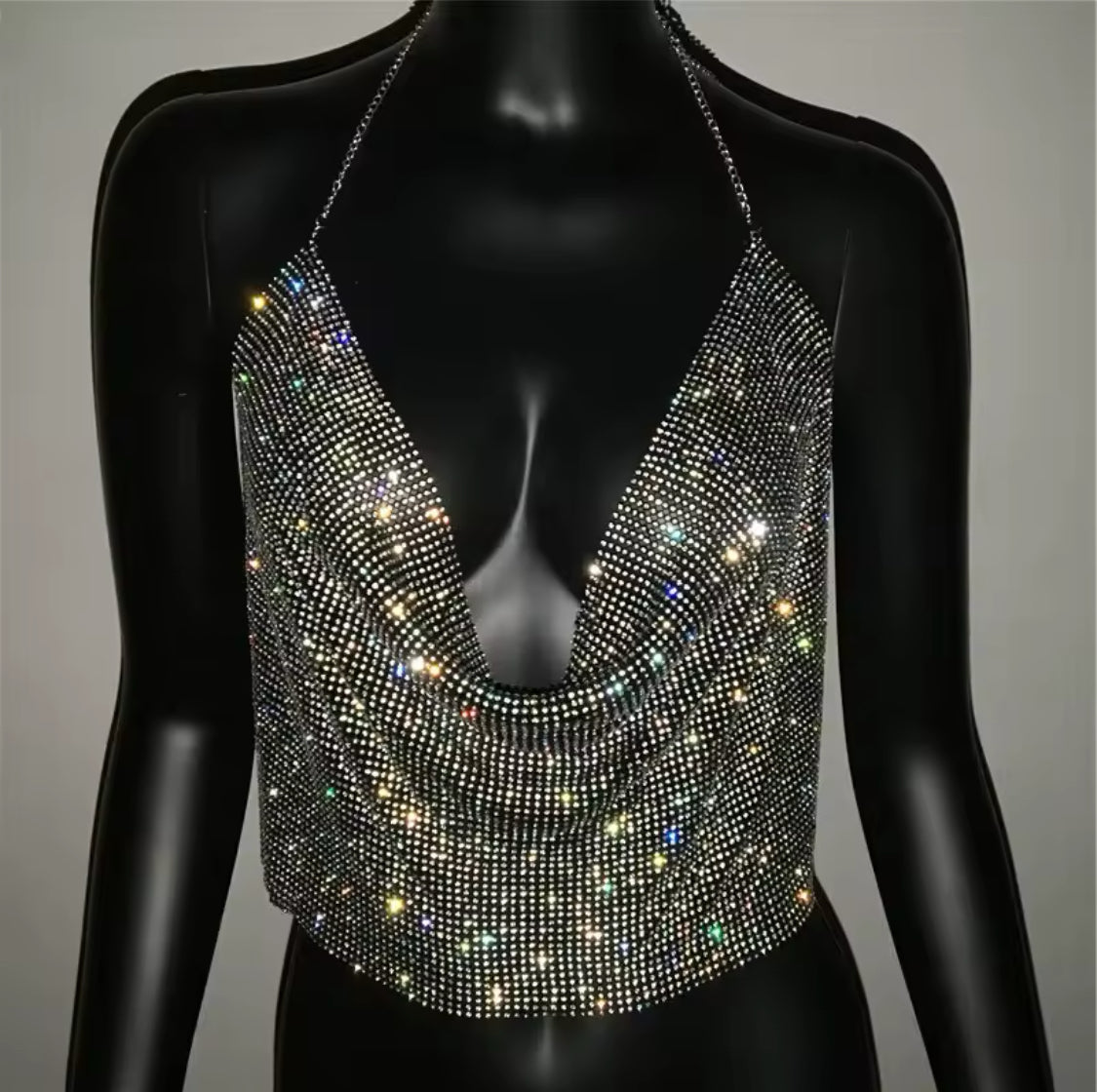 “Festival Rhinestone”Backless, V Neck Metal Tank Tops