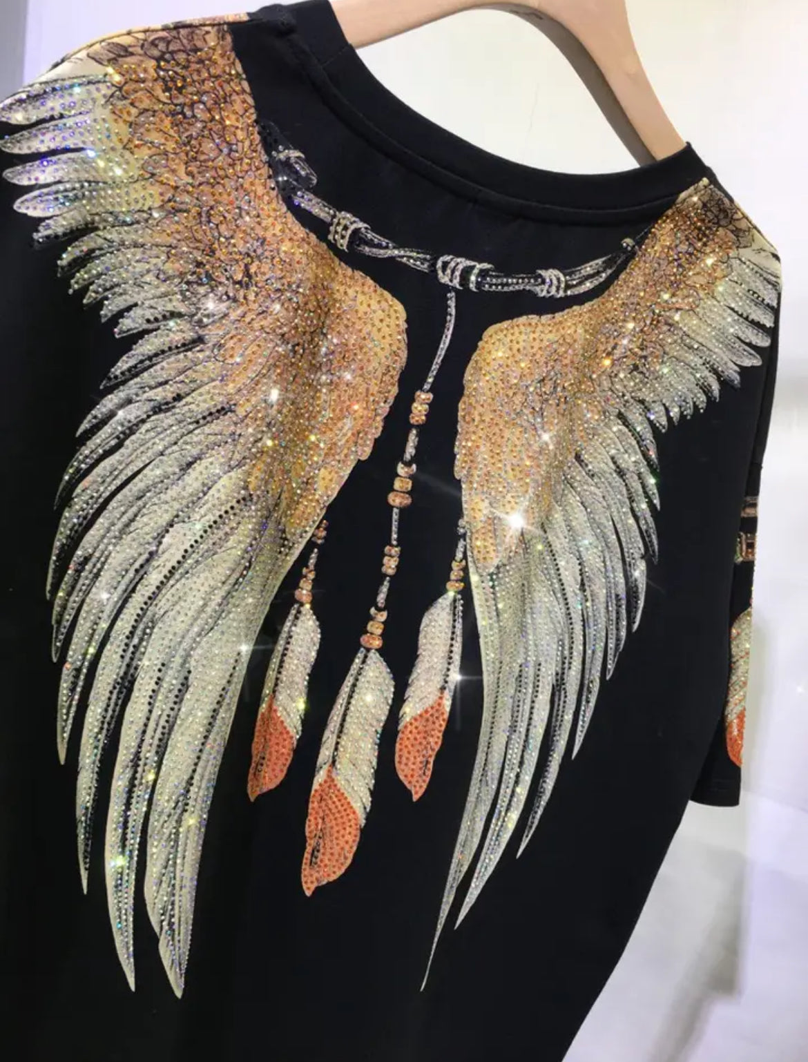 L-4XL, Eagle Rhinestones Women-Men Loose Short Sleeve T-Shirt