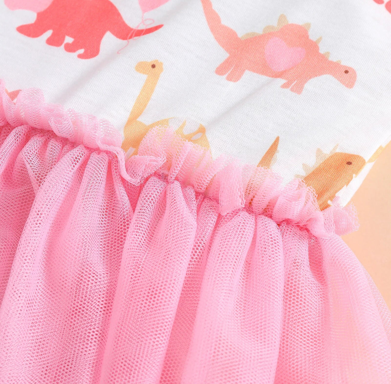 Girls Pastel Dinosaurs Mesh Dress Sleeveless