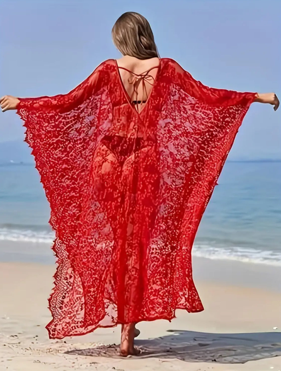 “Lady in Lace” V Neck Semi-Sheer Loose Fit Beach Kaftan