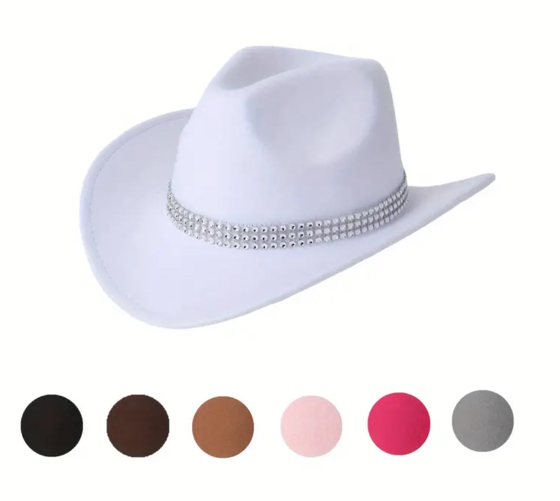 Felt Country Cowboy Hat- Wide Brim, Rhinestone Band,Perfect for Fashionistas and Music Lovers