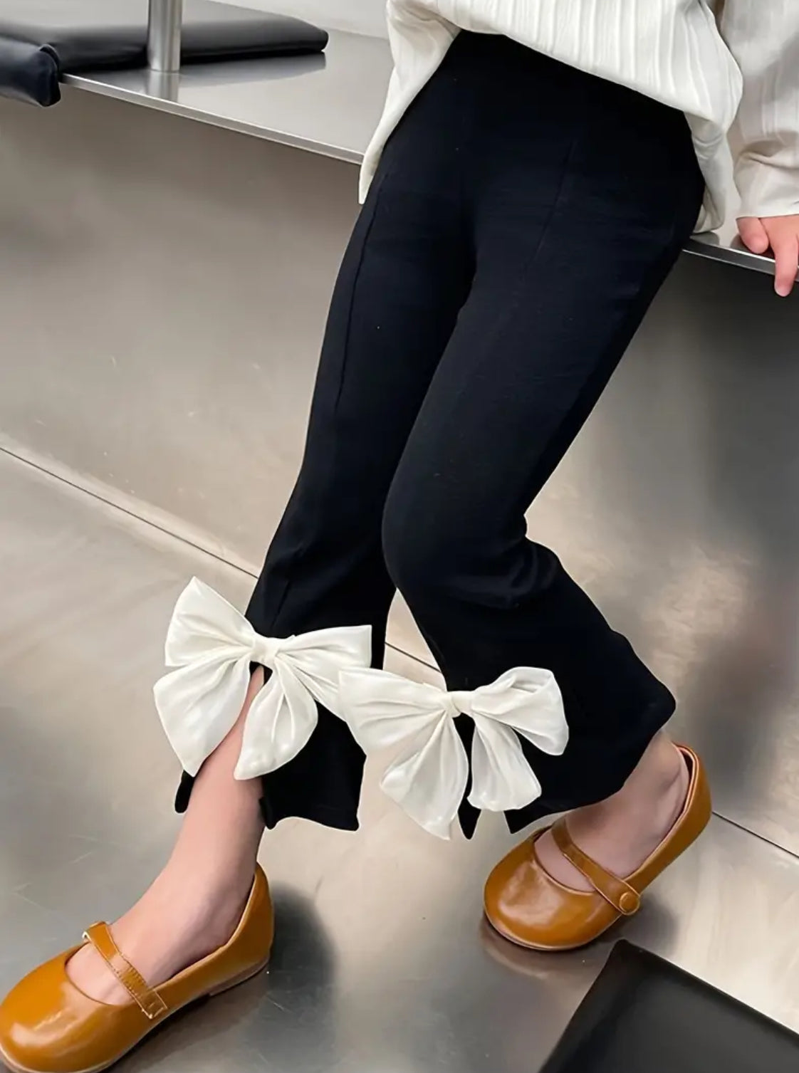 Girls Breathable & Stylish Split 🩶🤍 Bowknot Decor Pants