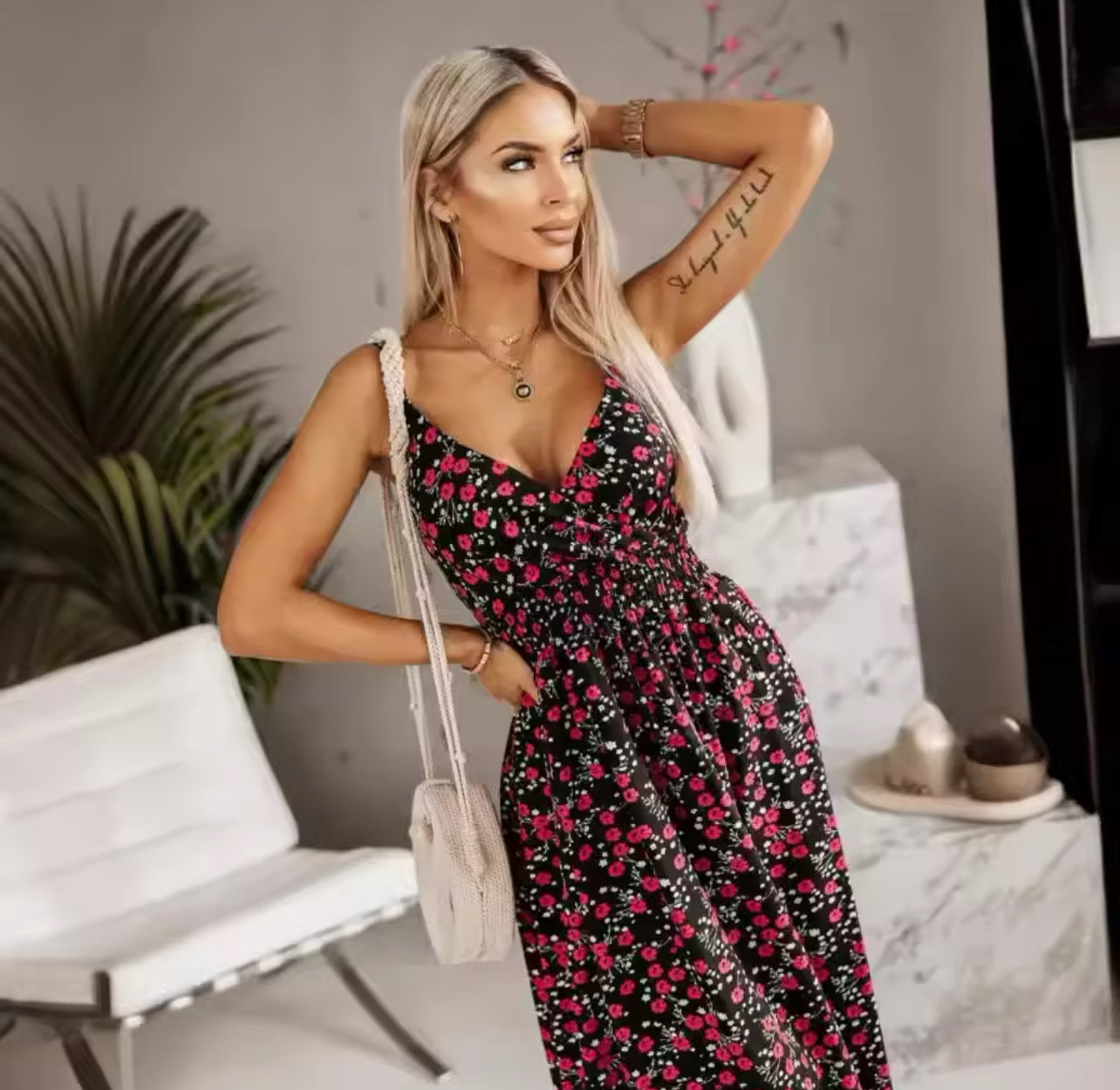 New Cross-border,  European American Foreign Floral Style, Tank Dress