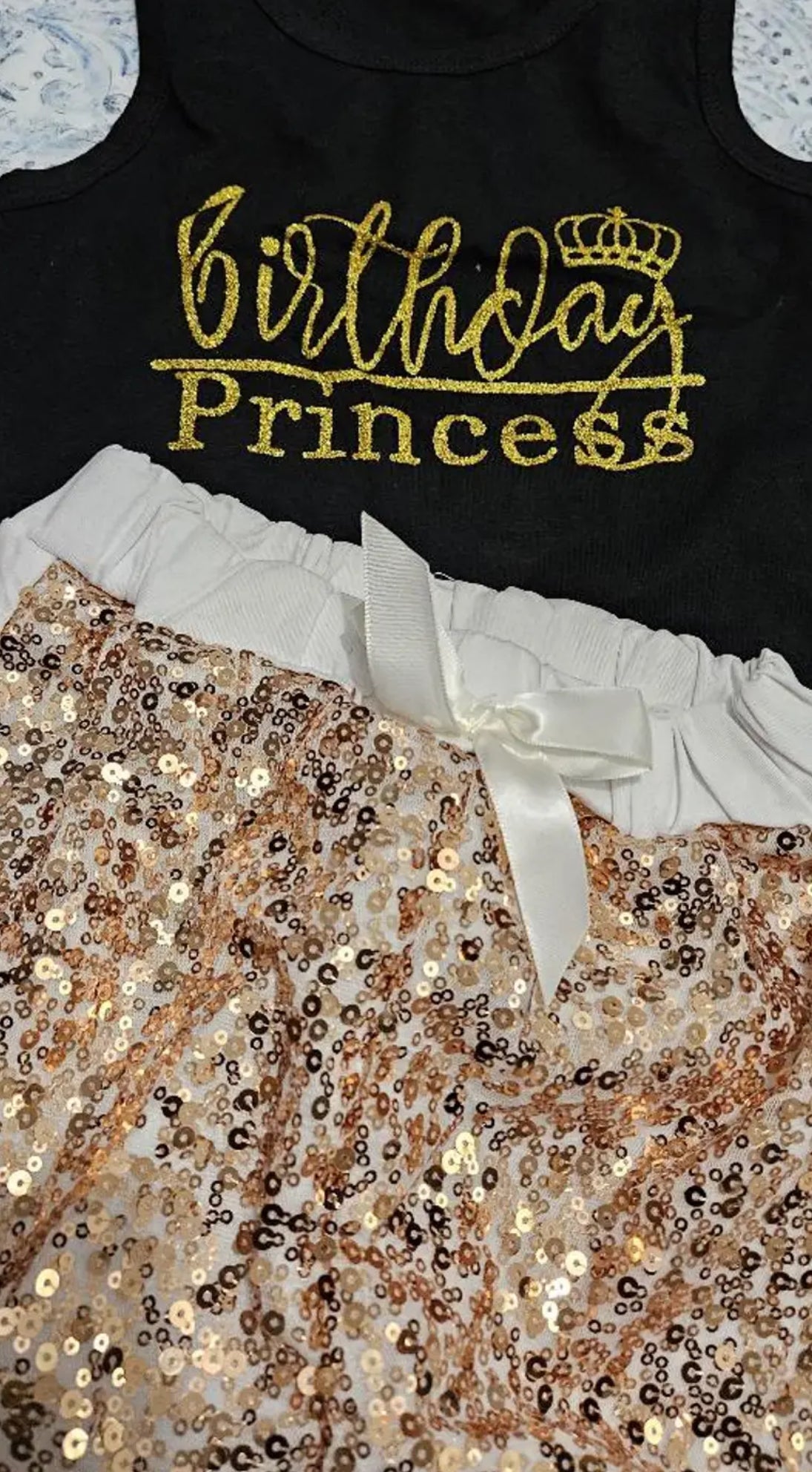 2pcs Girls ''Birthday Princess'' Tank Top & Sequin Shorts Set