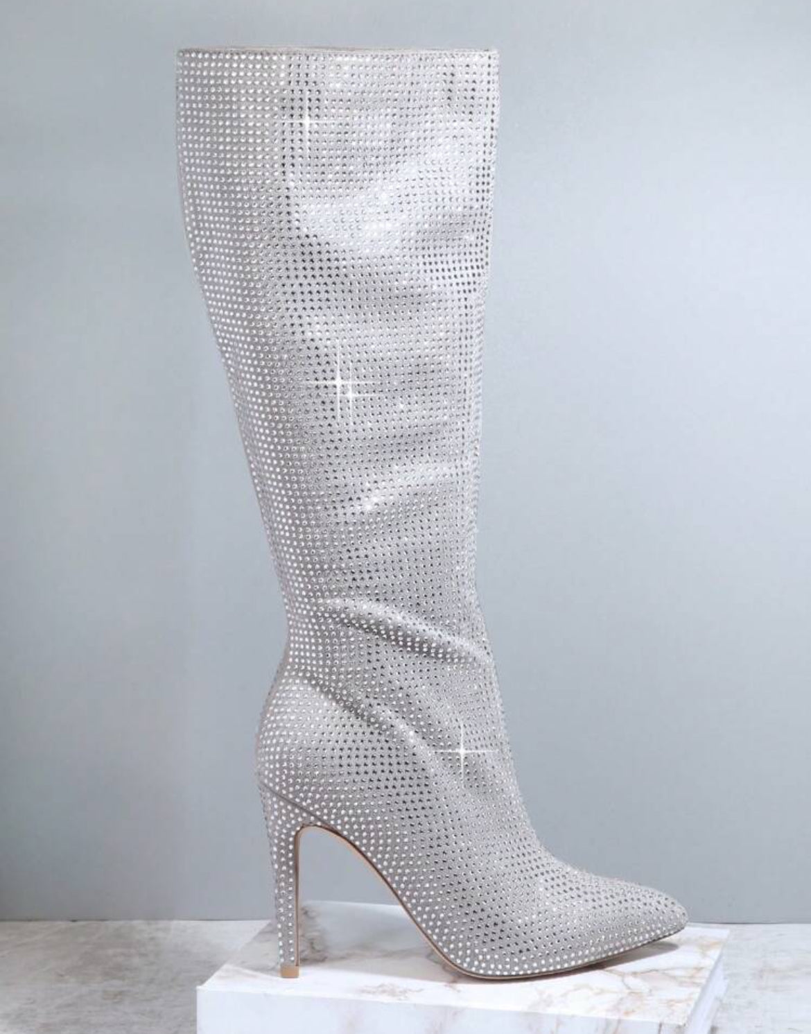 Rhinestone Closed Toe Over-the-Knee Sock Boots, Women’s/Teen