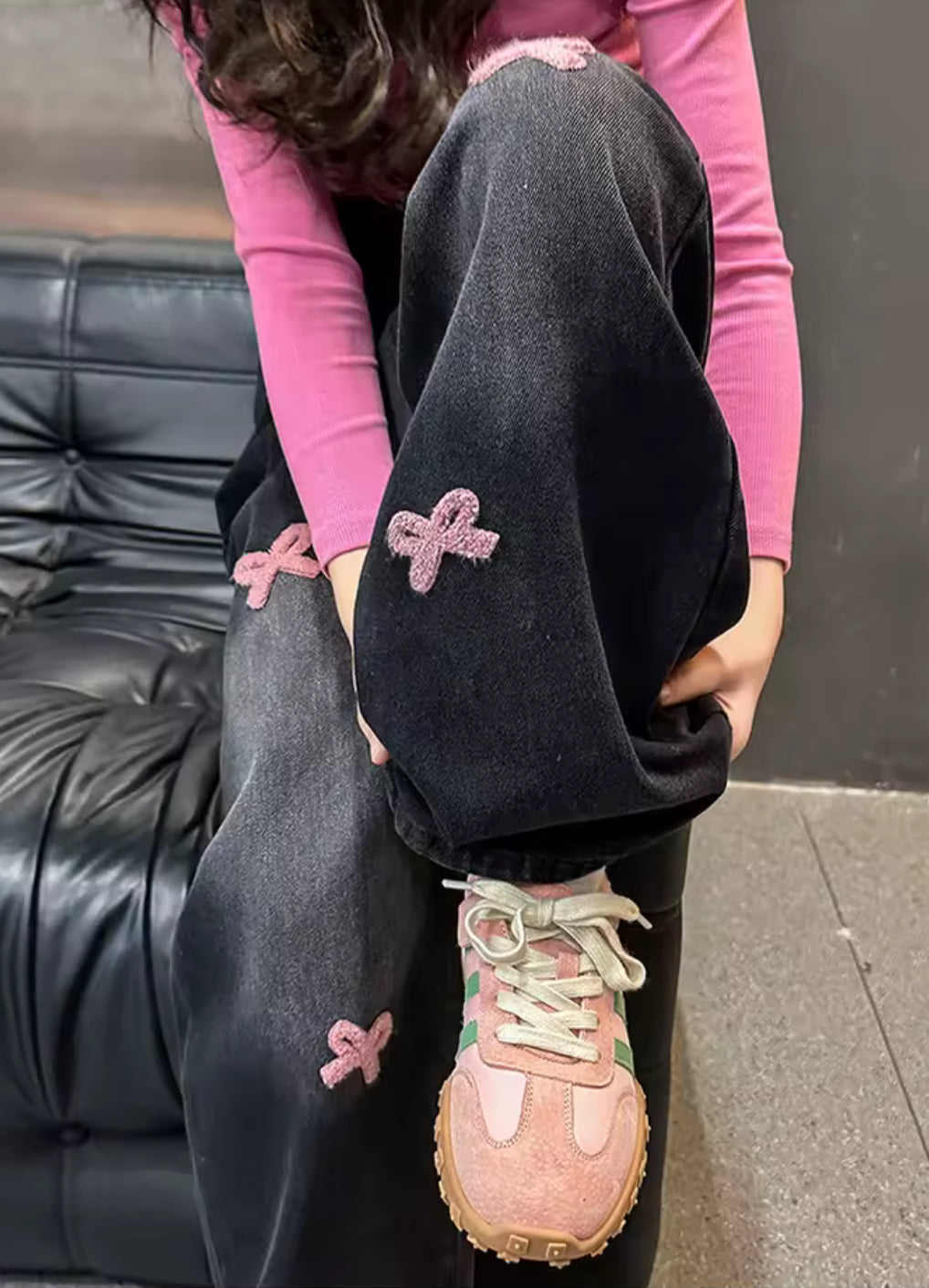 ‘I’M JUST A GIRL’ Pink Ribbons Black Jeans