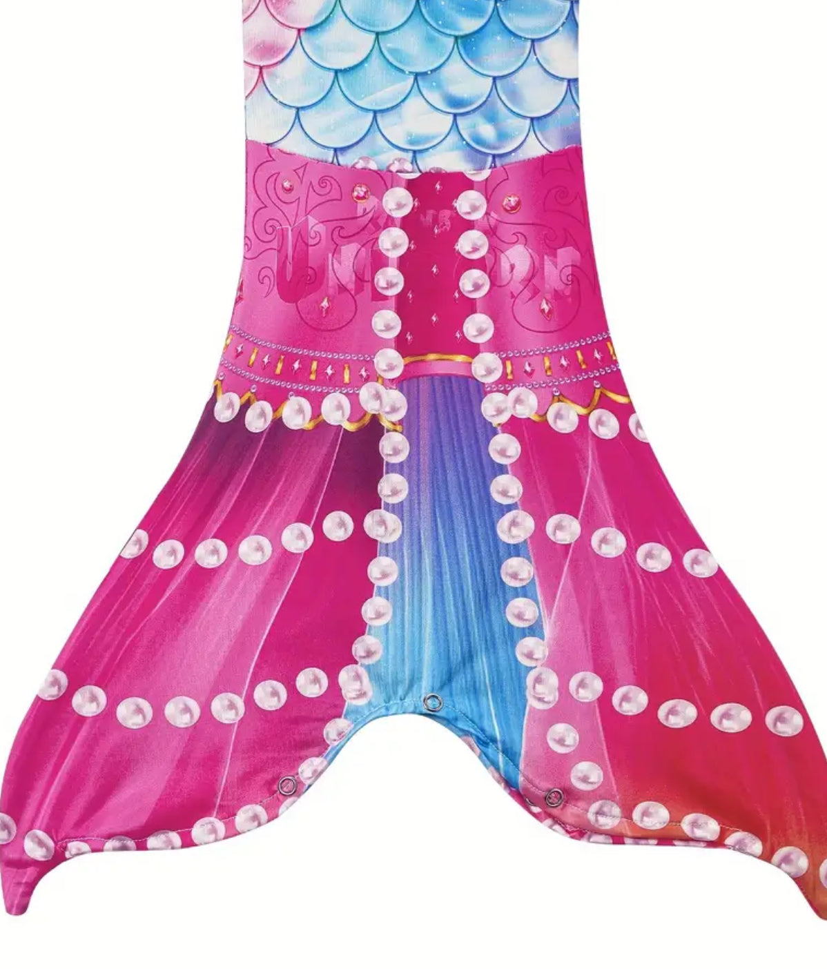 Mermaid Girls 4PCS, Frill Trim Mermaid Tail Skirt, Fin,Halter Top + Bottom Fish Scale Swimsuit.