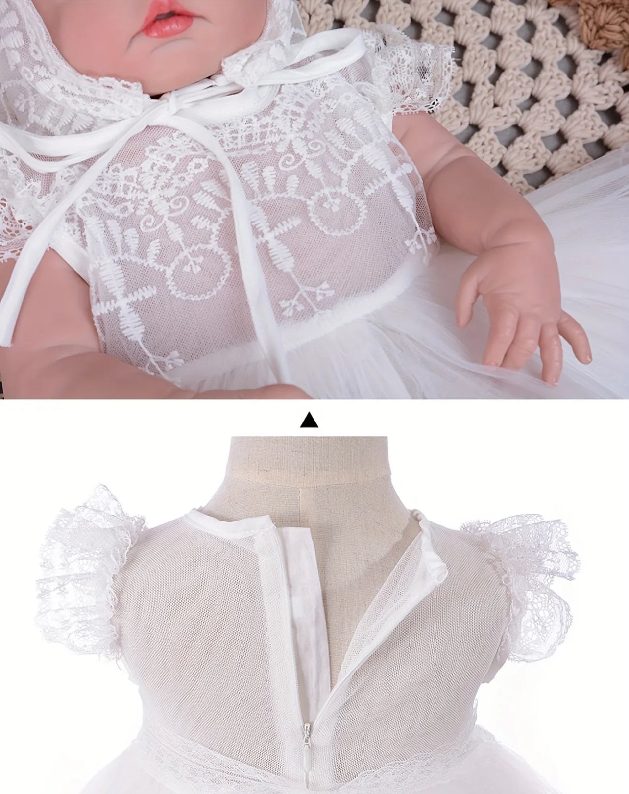 60% OFF, Baby Girls Lace Mesh Princess Christening Dress & Bonnet