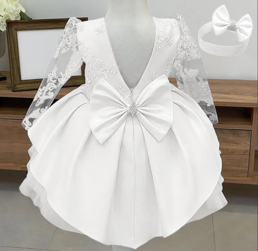 Delicate Lace and Bows Princess Dress & Hair Bow