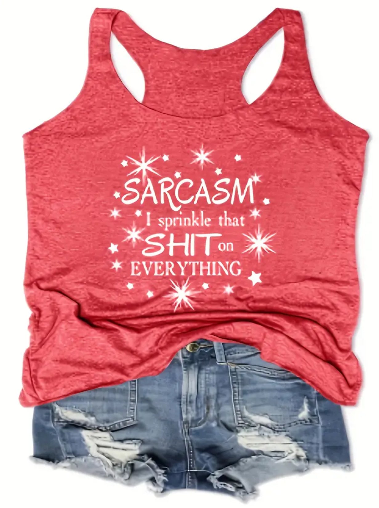 Camiseta sin mangas ajustada de moda de verano para mujer con "Sarcasmo"