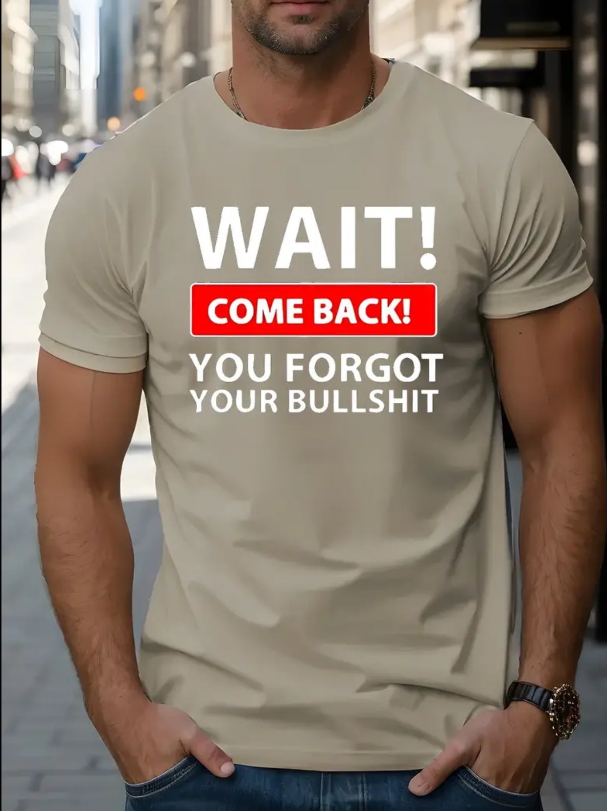 “WAIT” Men's T-shirt, Crew Neck Short Sleeve, Casual Comfortable