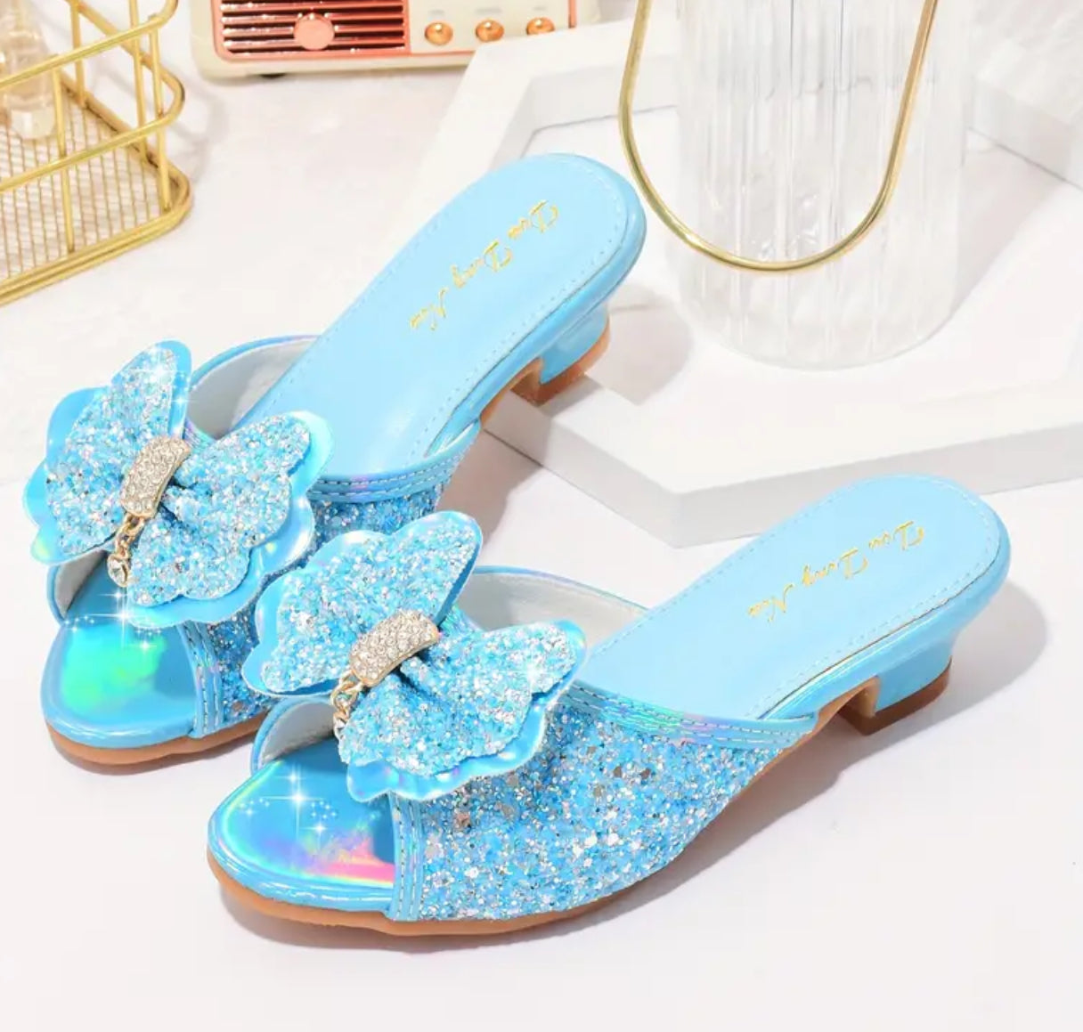 Shiny Bowknot Sequin High-heeled Slipper Outdoor Sandals