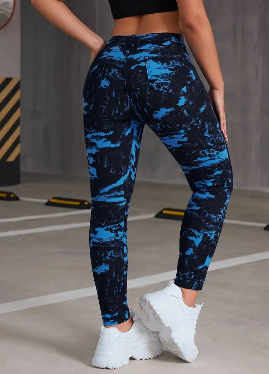 “Tie Dye Neon” High Waist Elastic Hip Lifting Versatile Denim Pants