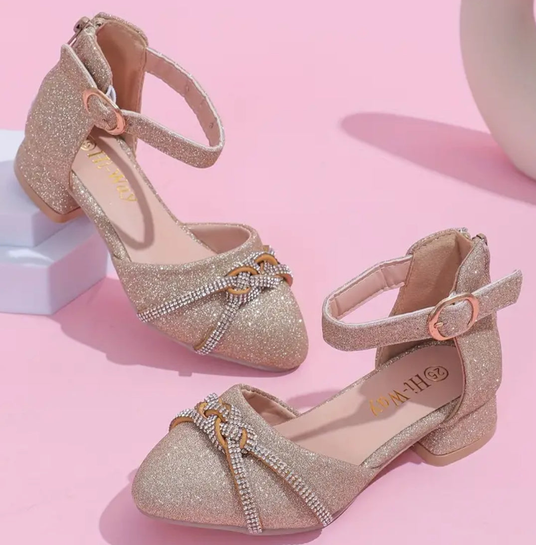 Sandalias de tacón alto con diamantes de imitación elegantes y modernas para niñas