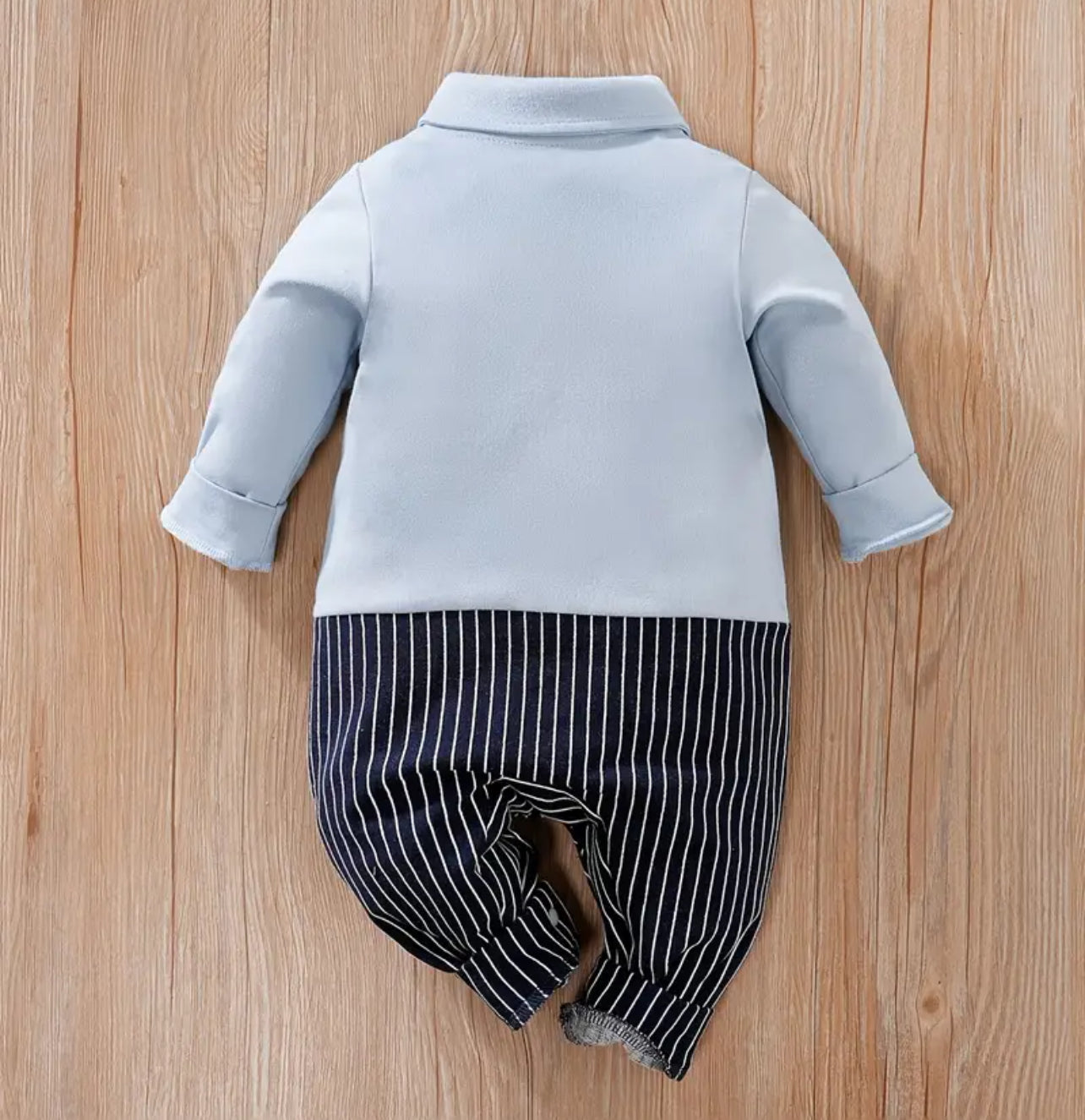 Baby Boys Cotton Stripe, Long Sleeve Bowtie Romper