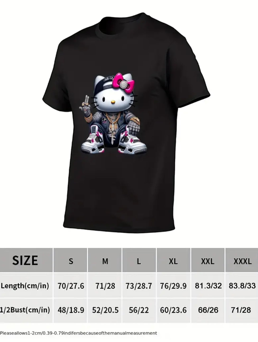 “Hello Kitty Hip-hop” Men's Short-Sleeved Fashion, Casual Streetwear T-shirt