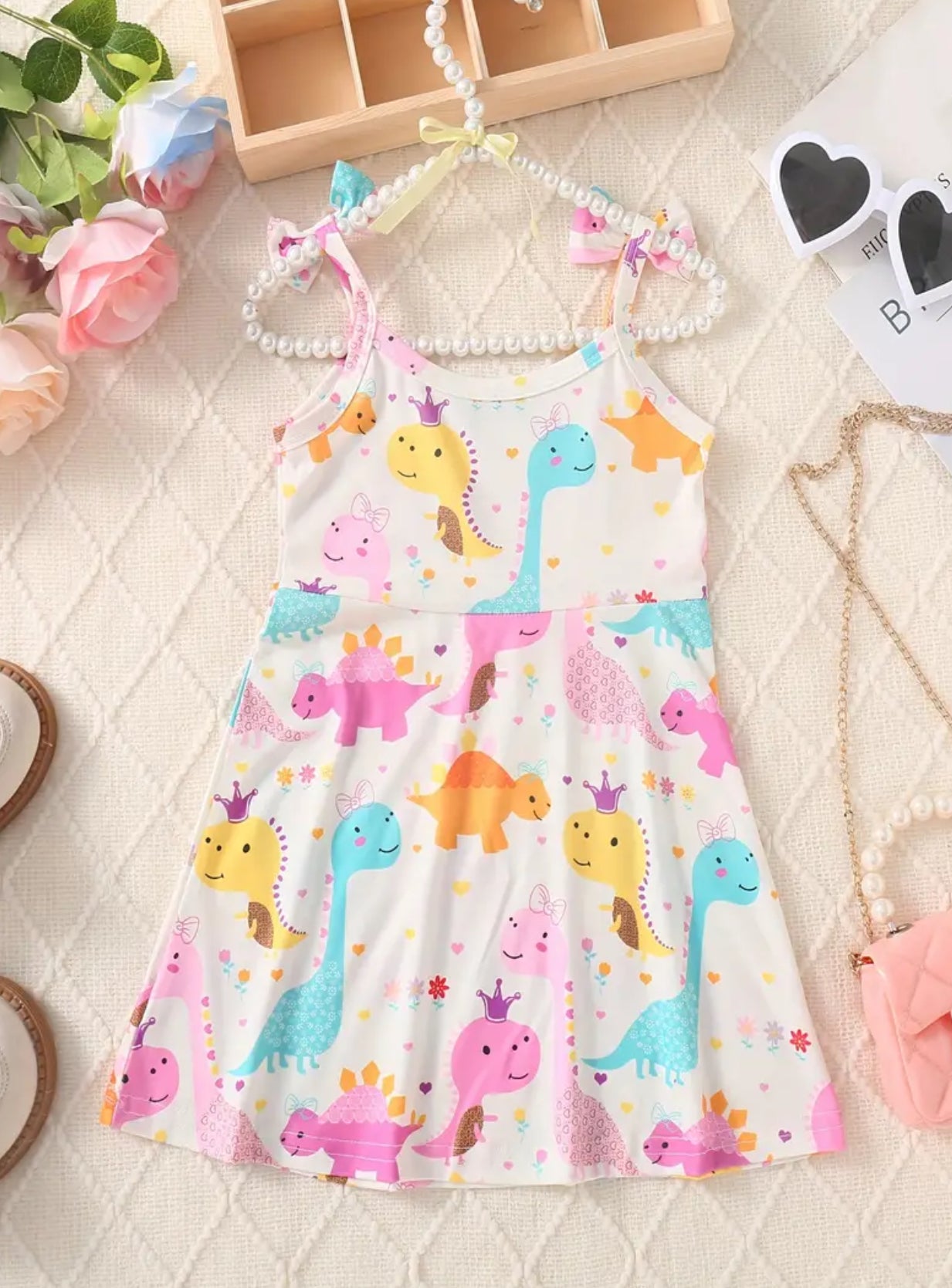 Vestido camisero con estampado de dinosaurios para niñas