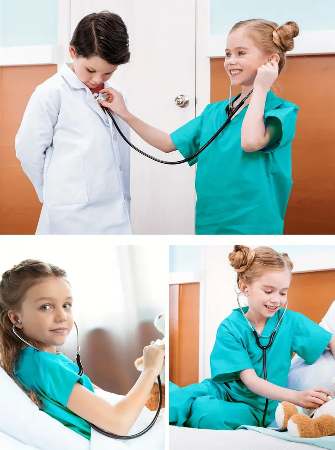 Kids Doctor Gown Costume, V-neck Top, Pants And Accessories