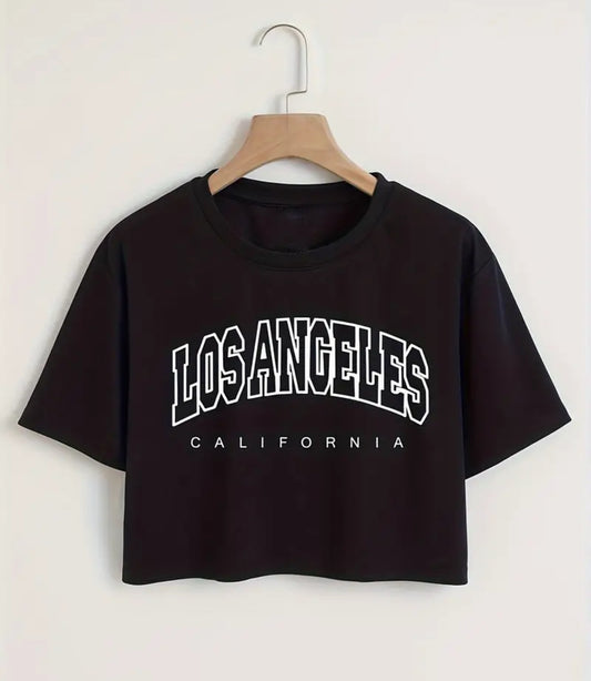 Los Angeles Crop Top, Posh 💋 T-shirt, Casual Short Sleeve Crew Neck