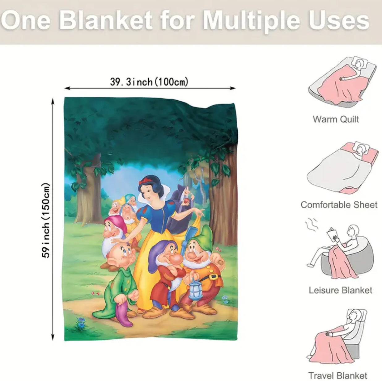 Snow White and the Seven Dwarfs Throw Blanket