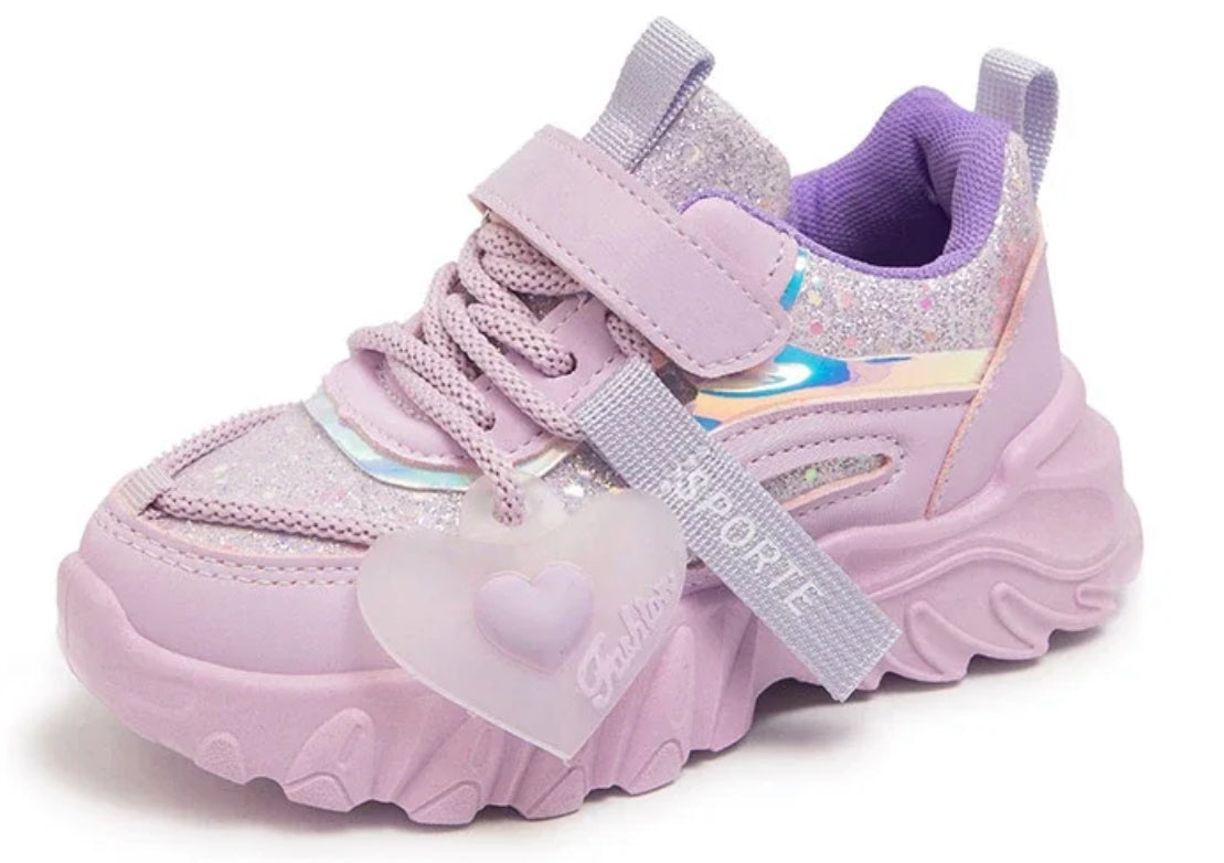 Niñas, zapatos casuales de moda para niños con lindos corazones brillantes