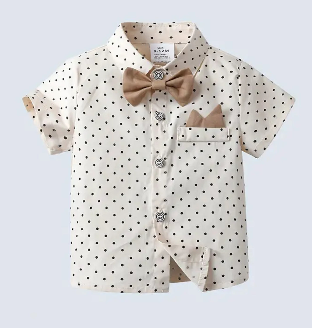 Baby Boys Gentleman Bow Tie & Khaki Shorts - Stylish Casual Wear