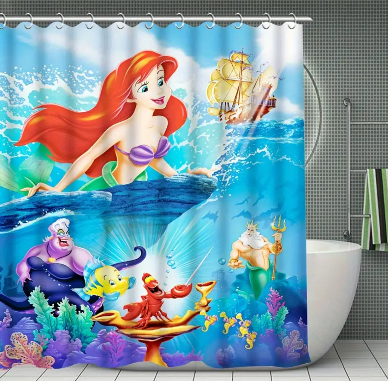 Disney’s Little Mermaid-Themed 4-Piece Bathroom Set. Hooks Included.