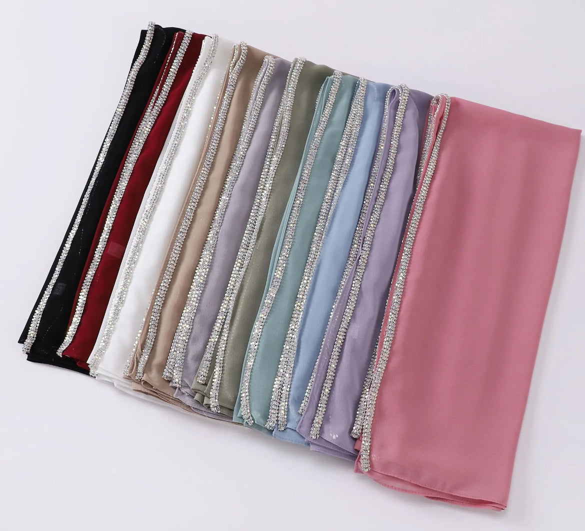 Crystal Edge Chiffon Head Scarf Wrap for Women