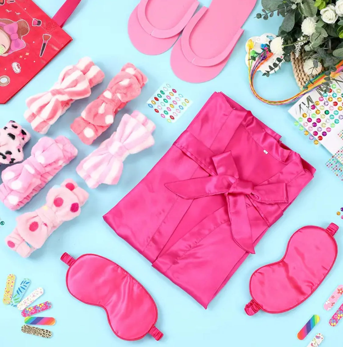 “Girls Spa Party” Robes, Headbands, Slippers, Spa Accessories For Birthday Party, 6 Sets, 72 Pcs