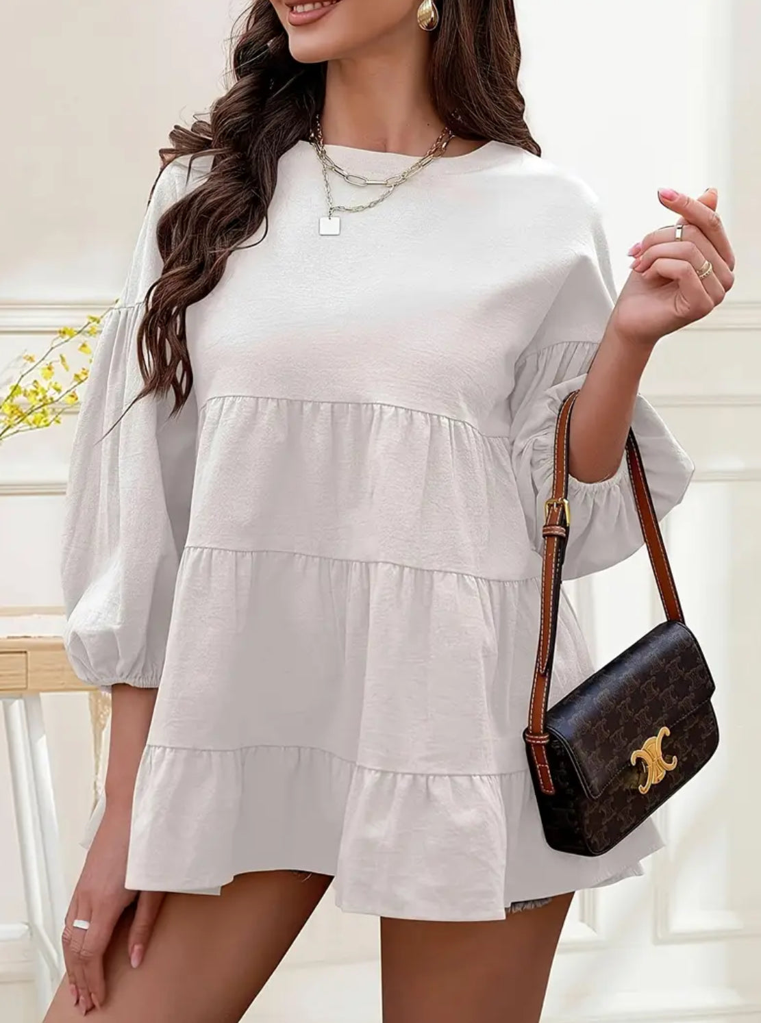 Women's ‘Babydoll’ Peplum Lantern Sleeve Crewneck Loose Dress