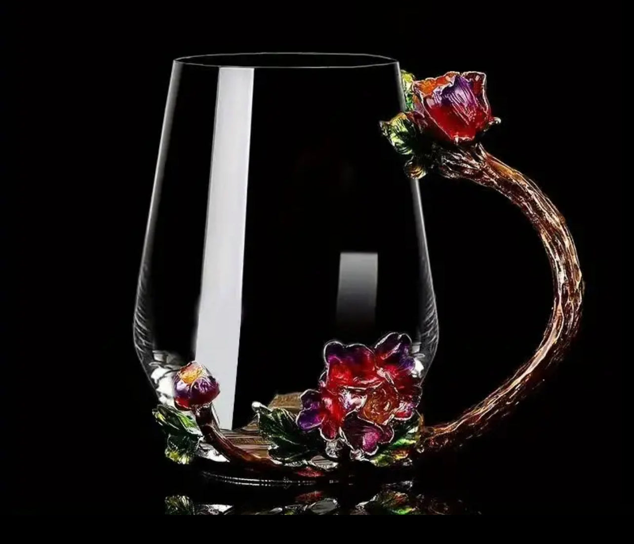1pc Peony Enamel Crystal Painted Flower, Clear Glass Drinkware