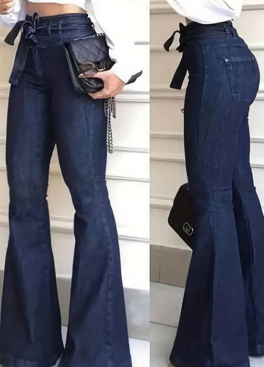 Pantalones vaqueros de mujer de campana con cintura elástica media