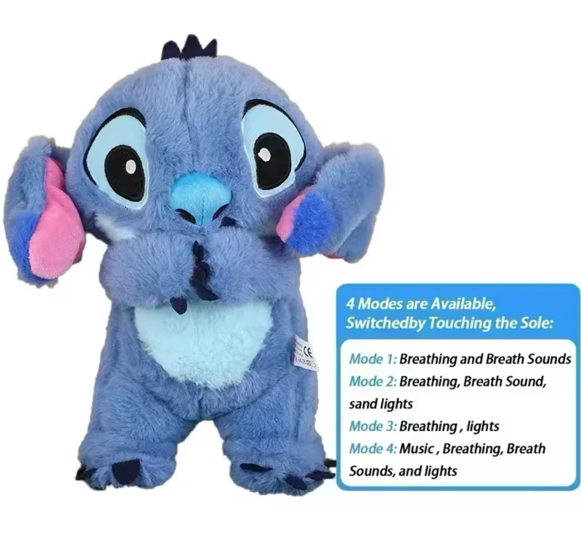 “Lilo  & Stitch” Breathing Musical Stitch /Angel with Light Soothing Sleeping Sounds & Glow Light, 12”