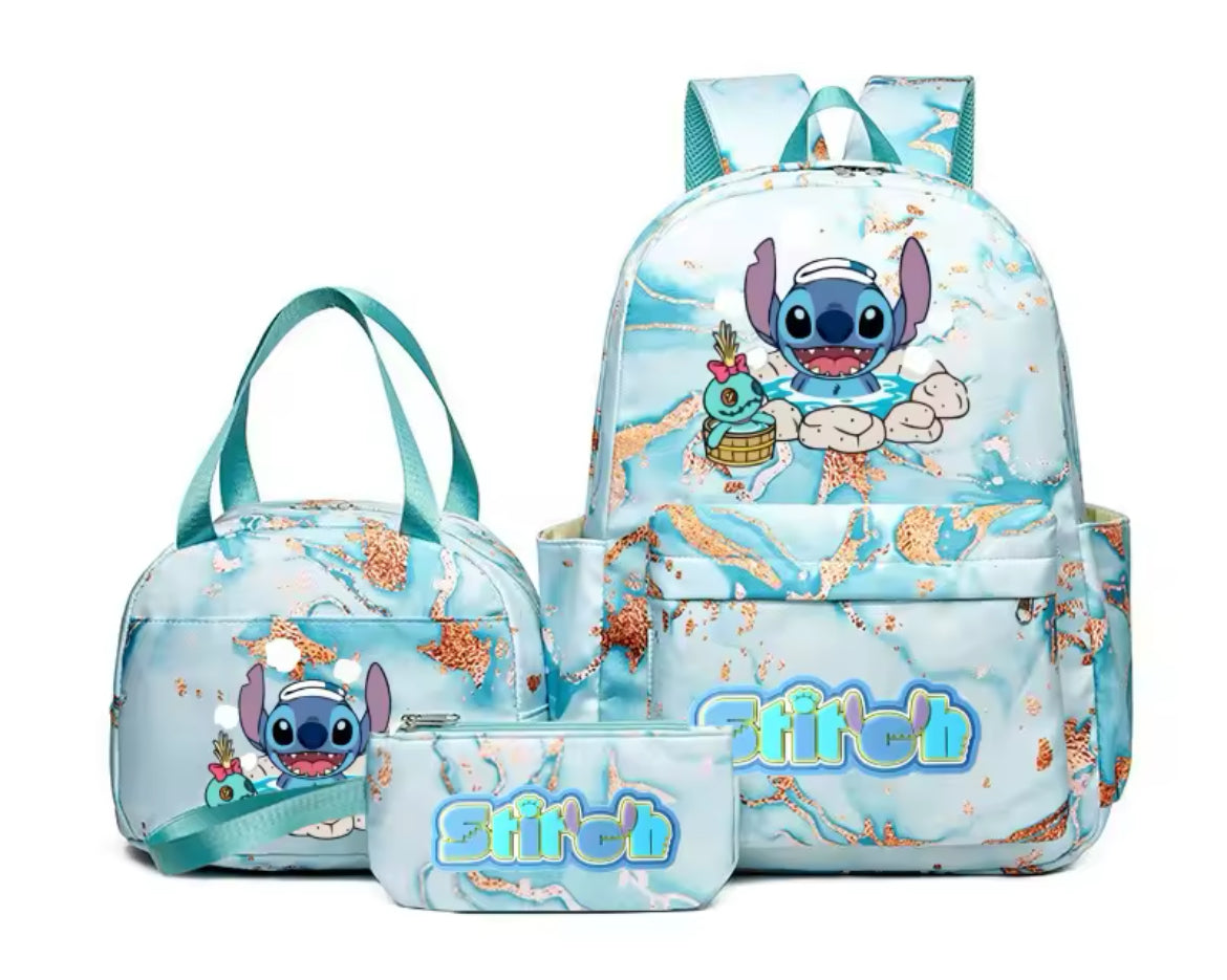 3pcs Stitch Backpack Set With Lunch Bag + Pencil Bag, Large Capacity Lightweight And Breathable