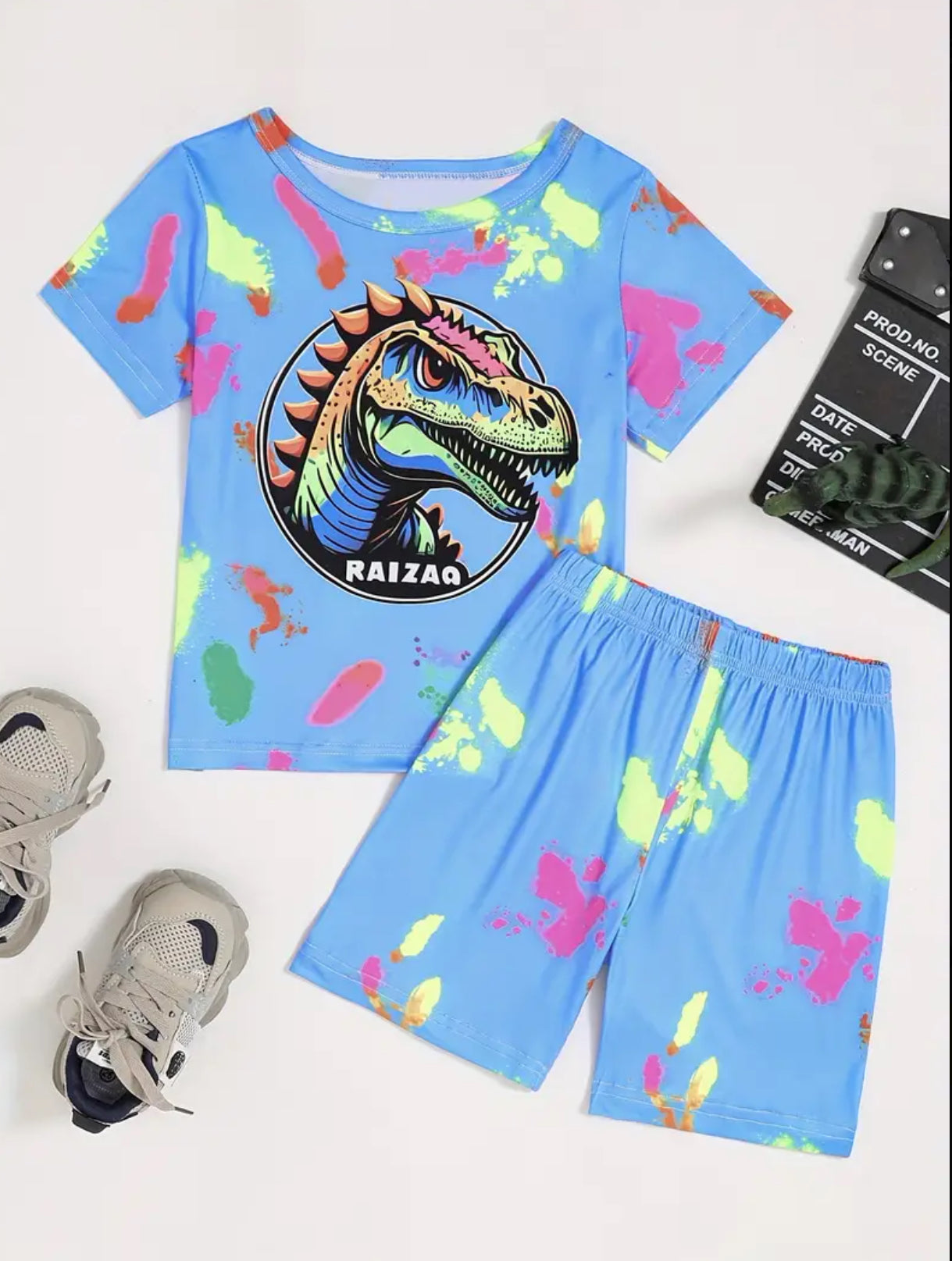 2pcs Toddler Glow In The Dark Dinosaur Casual Capri Shorts & Top