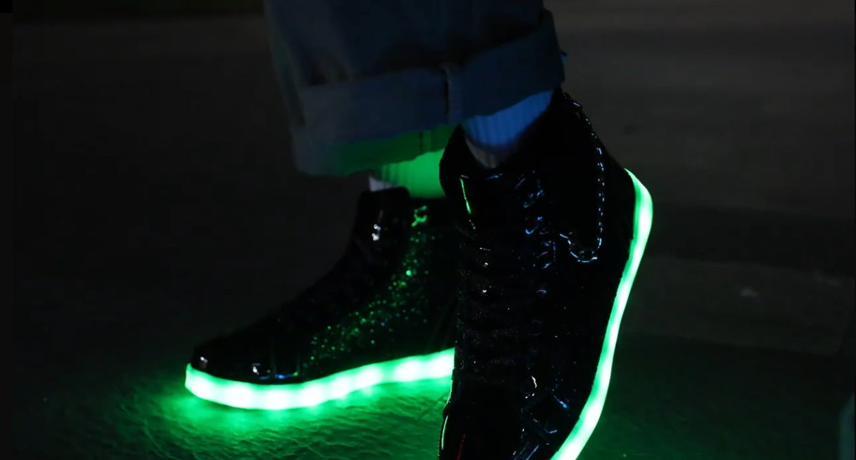 Vibrant LED Glitter Chain High Top Shoes, Flashing Luminous, Women and Mens