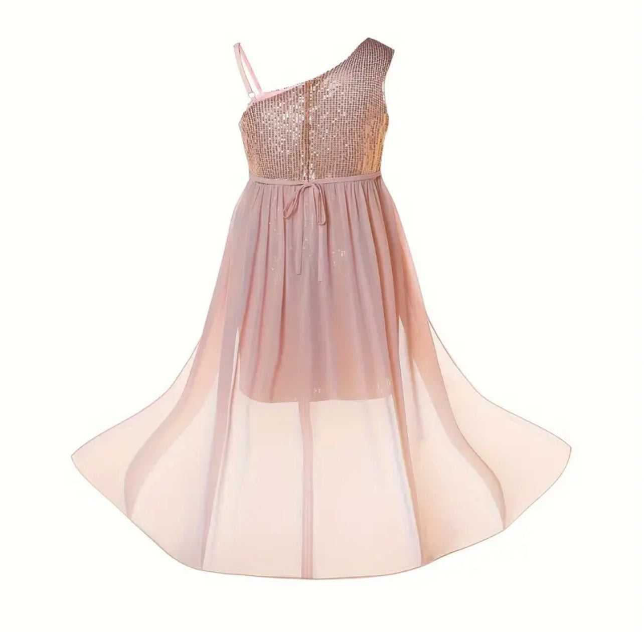 “Peaches”Sequins Gown Dress, One Shoulder Elegant 1Pc