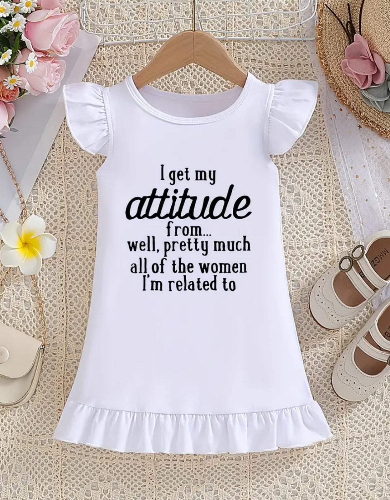 “I Get My Attitude From... Well, Pretty Much All Of The Women I'm Related To” Casual Comfy Sleeveless Round-neck Ruffle Trim Dress