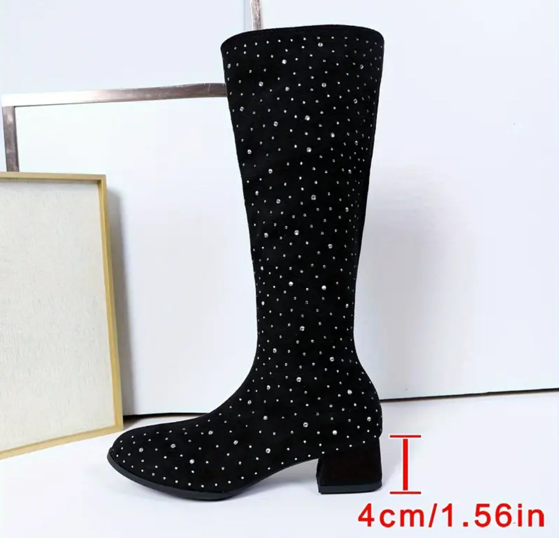 Chic Women's Mid-Calf Boots with Rhinestone Accents