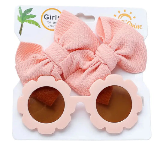 Conjunto de gafas de sol y lazo para el pelo para niña, protección ocular contra los rayos UV