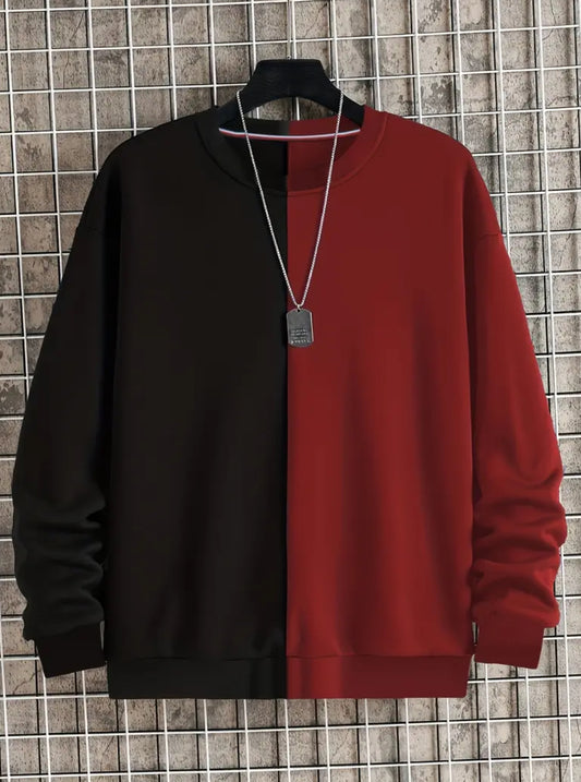 Men's Lightweight Color Block Sweatshirt - Casual Crew Neck, Polyester Blend, Machine Washable