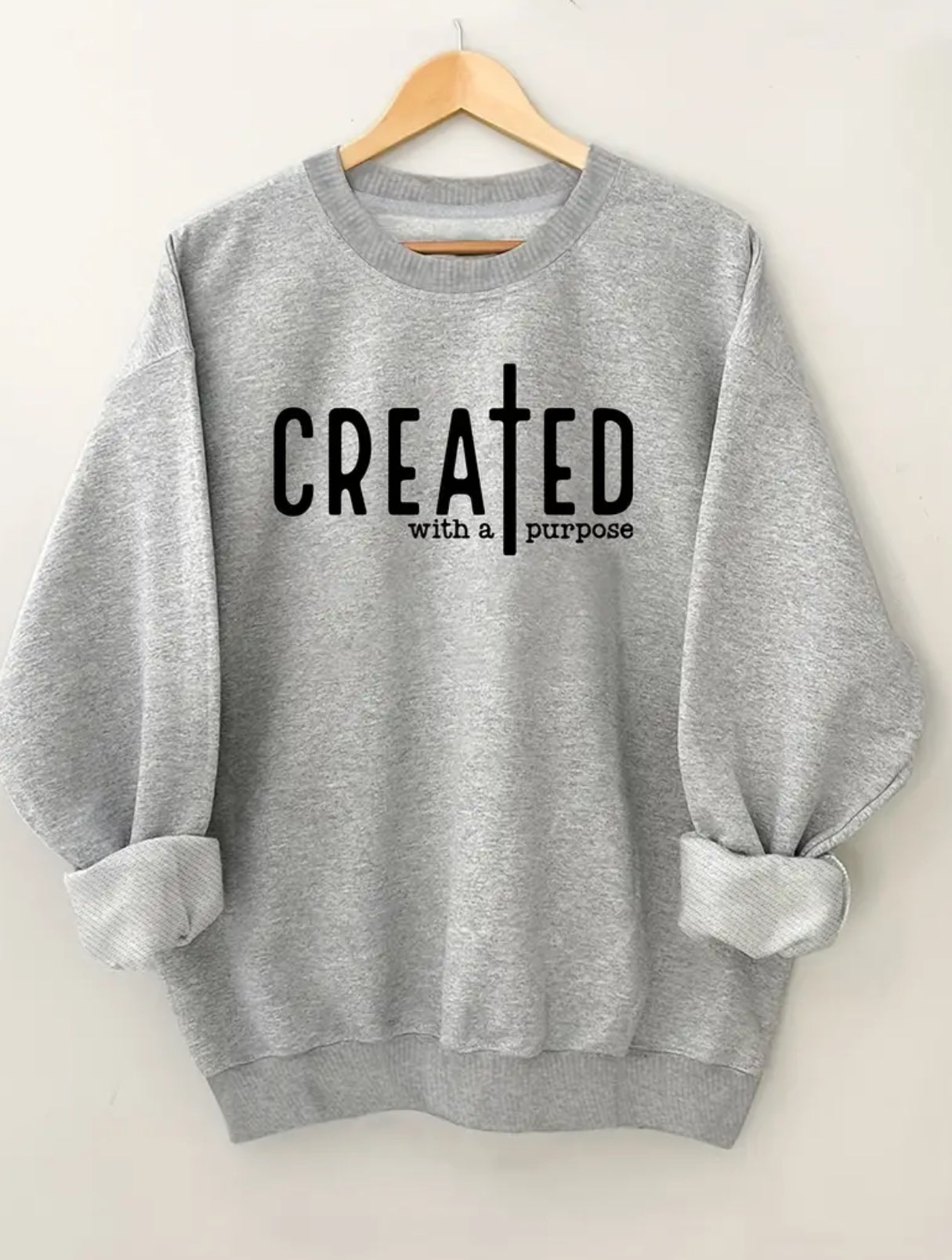 Women's Letter & Cross Print Pullover Sweatshirt - Worship