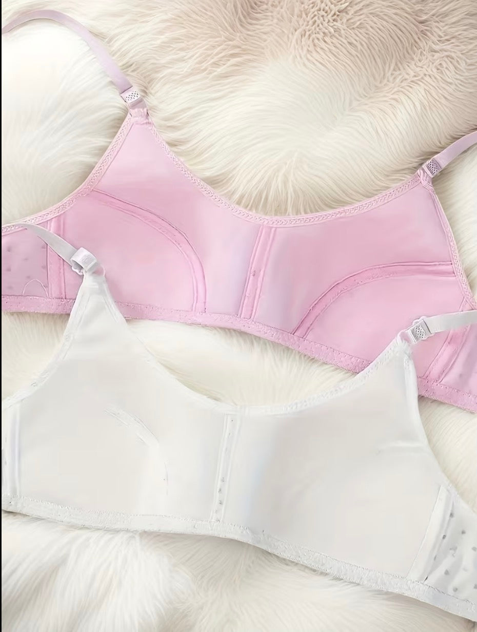 Girls Heart-Print Training Bras | Adjustable Straps and a Small Bow Detail