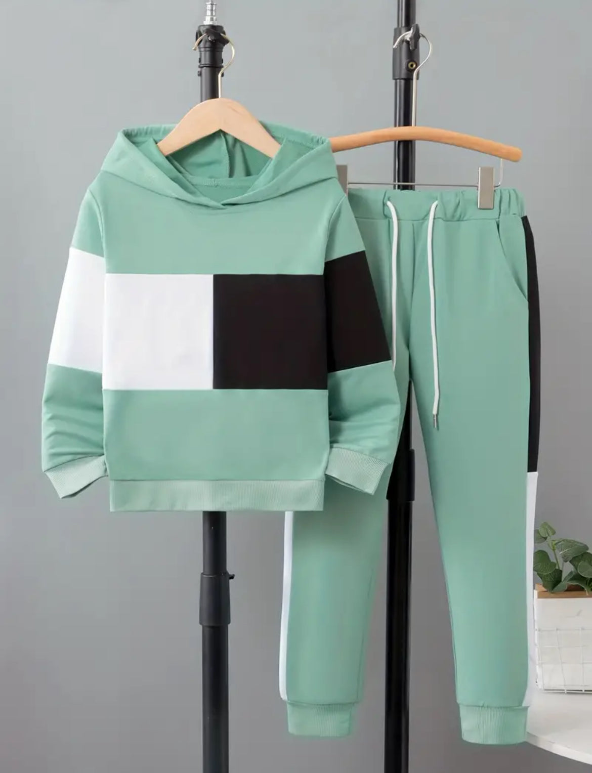 Boy's Trendy 2pcs, Color Block Hoodie & Drawstring Sweatpants Set