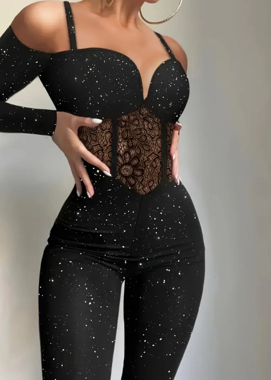 “Sexy Sequin” Skinny Leg Jumpsuit, Long Sleeve, One-Piece Women’s