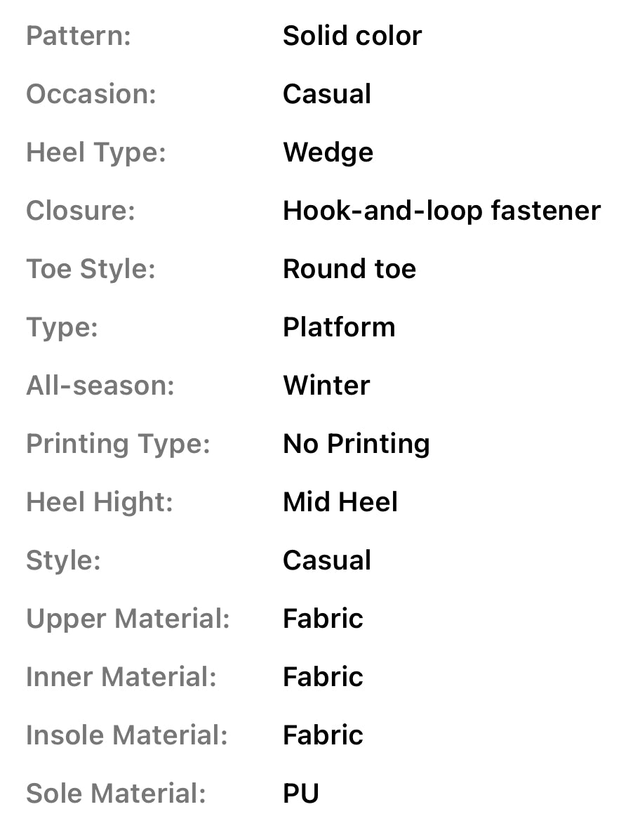 “Canada Winter” Non-Slip, Hook-and-loop Fastener Closure, Warm Fleece Lining, Wedge Heel